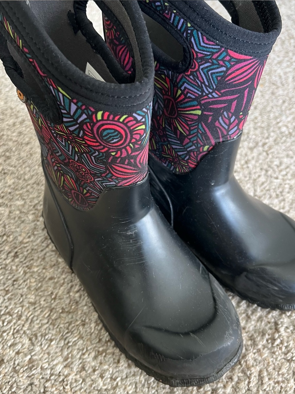 Bogs Kids Black Winter Waterproof Boots with Pink & Multicolor Size 1